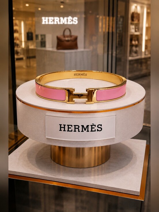 Jewelry - Elegant Pink And Gold Tone Bracelet With H Logo